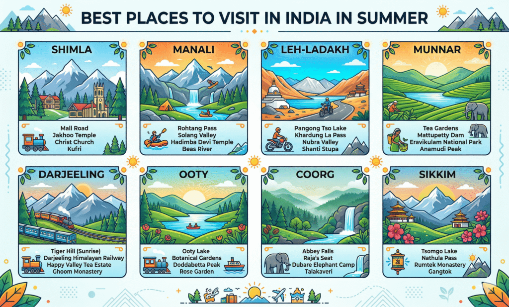 infographic map of best places to visit in india in summer