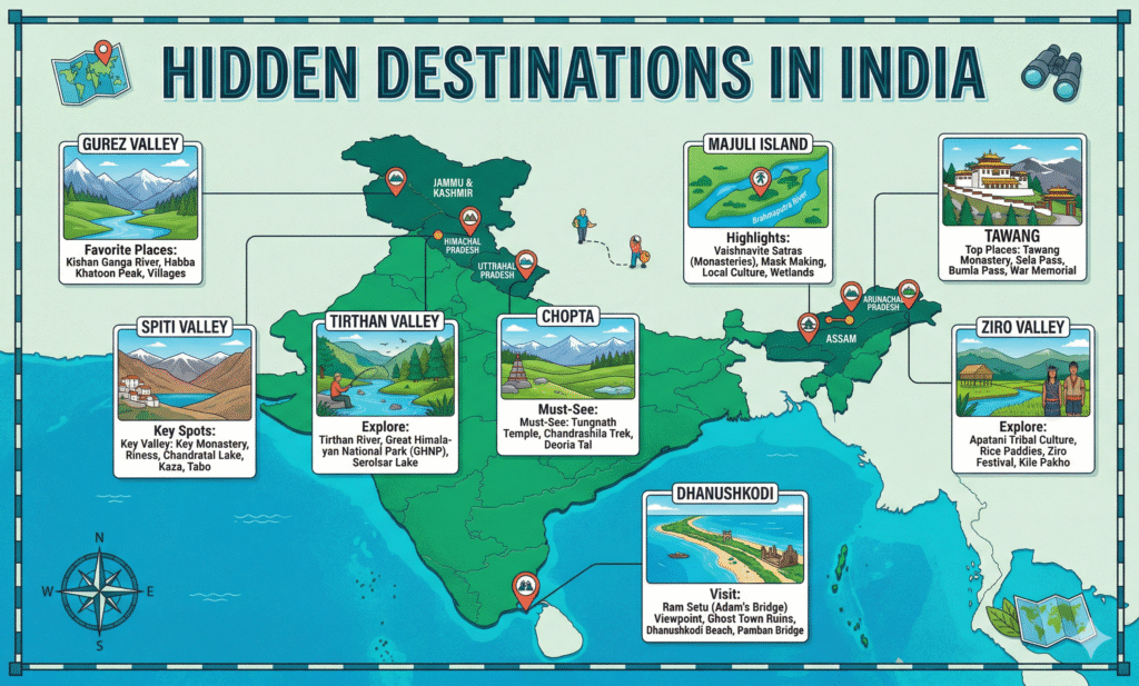 infographic map of hidden destinations in india